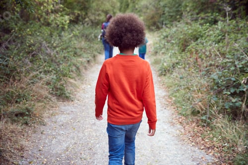 Preview: Rear View Of Children On Outdoor Activity Camping Trip Walking Along Countryside Path