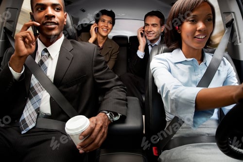 Preview: Businessmen and women haring car to work