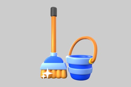 Preview: Cartoon broom and bucket duo