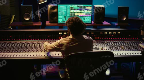 Preview: Sound Engineer Working at Large Mixing Console