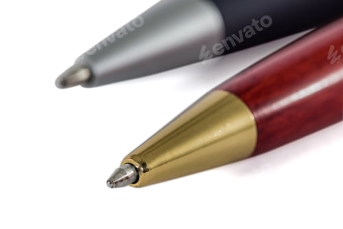 Preview: Pens close-up, isolated on white background, with clipping path