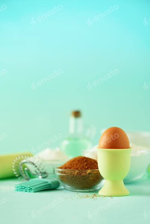 Preview: Time to bake. Baking ingredients - butter, sugar, flour, eggs, oil, spoon, rolling pin, brush, whisk
