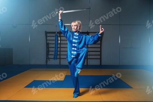 Preview: Female wushu fighter with sword in action