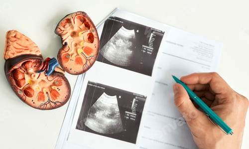 Preview: Kidney ultrasound. Doctor analyzing of patient kidney health using kidney ultrasound
