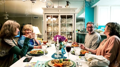 Preview: Dinner party with holiday foods and candlelight dinner and drinks with friends in home sweet home.