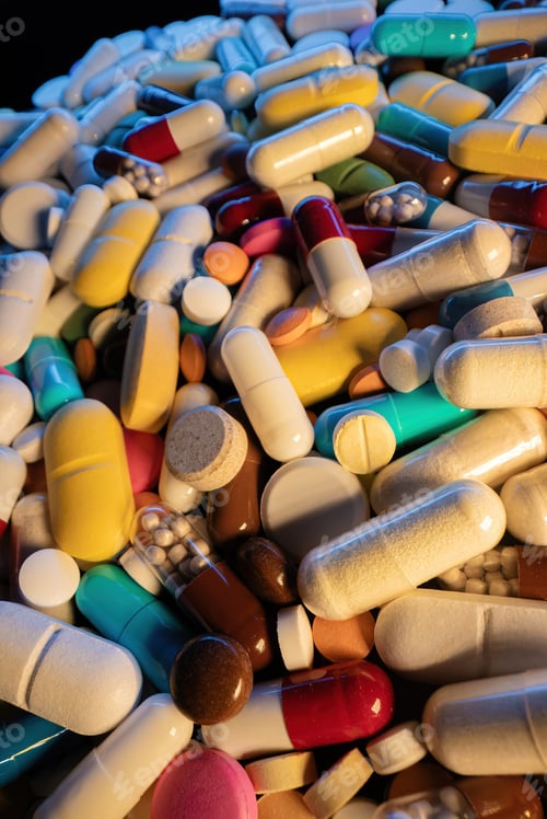 Preview: Colorful Drugs, Antibiotic Capsules. Cure Flu Medication. Macro View Of Tablets
