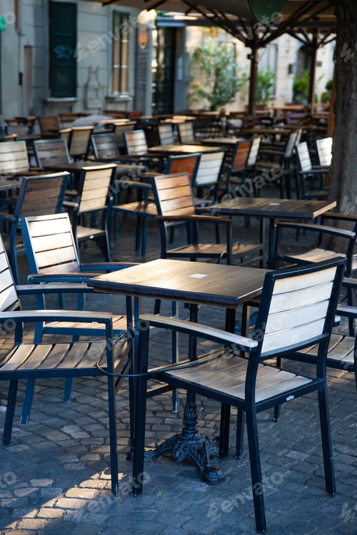 Preview: Cozy terrace with tables of cafe in Ljubljana, Slovenia