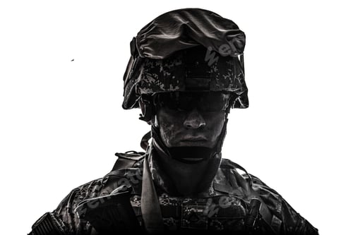 Preview: Equipped army soldier with dirty face