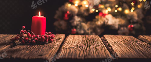 Preview: red Christmas Candle on rustic wood
