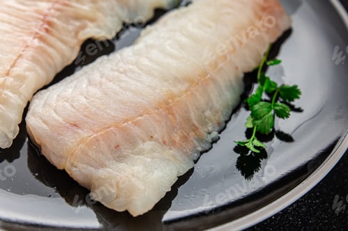 Preview: Raw fish fillet fresh tasty food dish delicious gourmet food background on the table rustic food top