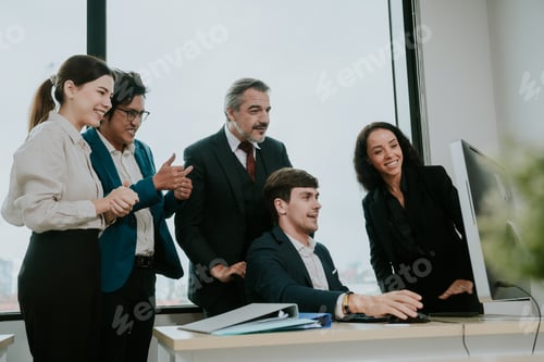 Preview: professional businessman and businesswoman meeting to work with corporate project discussion