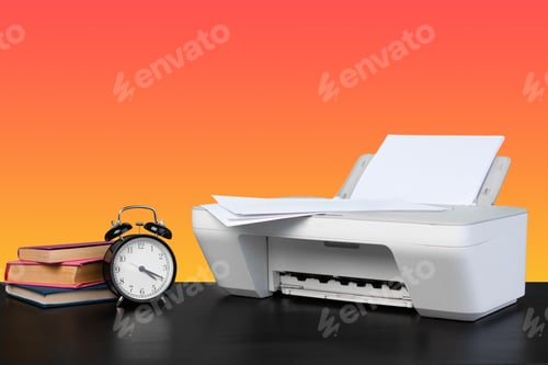Preview: Compact home laser printer against orange background