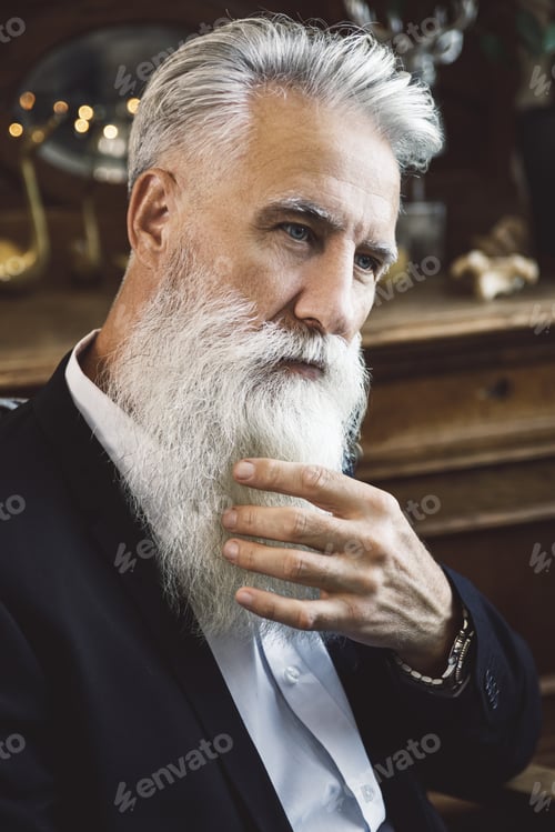 Preview: Handsome bearded senior man posing in studio