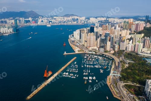 Preview: Causeway Bay, Hong Kong 22 February 2019: Aerial view of Hong Kong city skyline