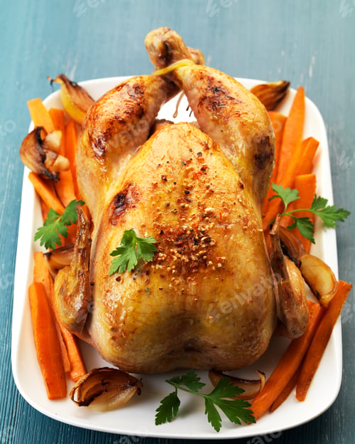 Roasted Chicken with Carrots and Onions