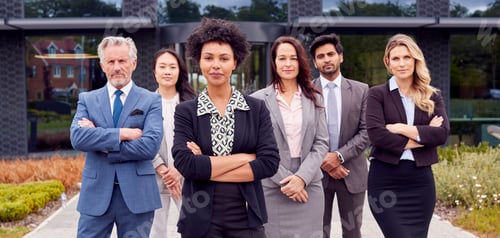 Preview: Portrait Of Multi-Cultural Business Team Outside Modern Office Building