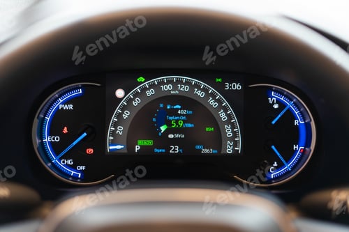 Preview: TURKEY, ISTANBUL - April 2021 Car instrument panel Dashboard with speedometer, tachometer, odometer
