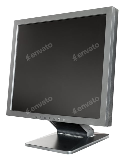 Preview: old used black LCD monitor isolated on white