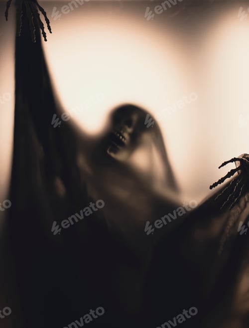 Preview: Shadow blur of horror skeleton. Halloween background.