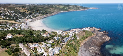 Preview: Aerial view of the Cornish fishing village of Coverack and its sandy beach