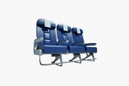 Preview: Adjustable airplane seat with curved backrest and cushions