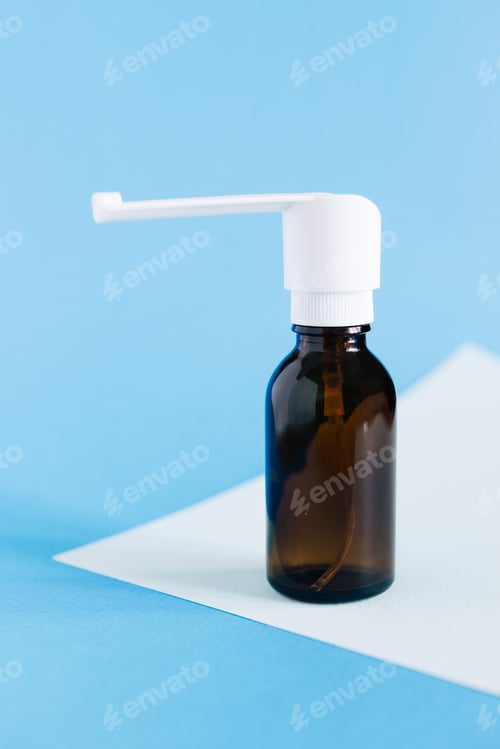 Preview: Health and pharmacy remedies for prevent and therapy disease and illness - glass Throat spray bottle