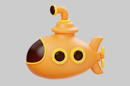 Visualização: Brinquedo submarino amarelo com detalhes em preto