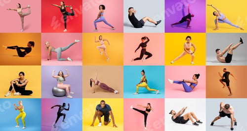 Preview: Dynamic group of individuals engaged in diverse fitness activities