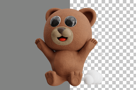 Preview: Cartoon Bear Jumping Happy 3D Illustration