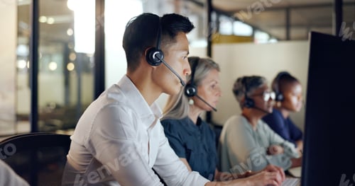 Preview: Senior call center consultant, woman and contact us, CRM and talking in customer service, computer