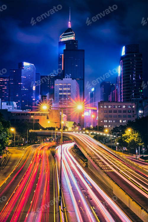 Preview: Street traffic in Hong Kong at night