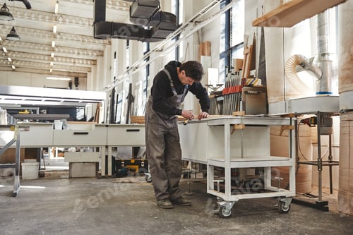 Preview: Clever engineering you can feel. Carpenter working at his workstation