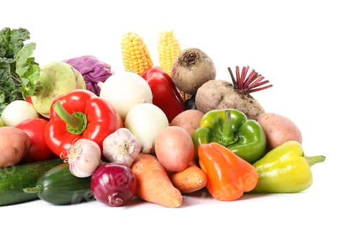 Preview: Composition with ripe organic vegetables isolated. Good harvest