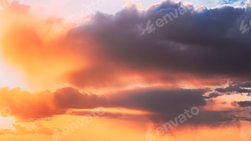 Preview: Rain Through Cloudy Sky With Fluffy Clouds During Sunset Sky