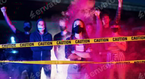 Preview: Group of protesting young people that standing together