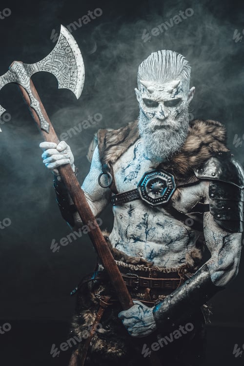 Preview: Evil warrior from north with huge axe in smokey background
