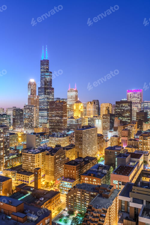 Preview: Chicago, Illinois, USA Downtown Skyline from Above