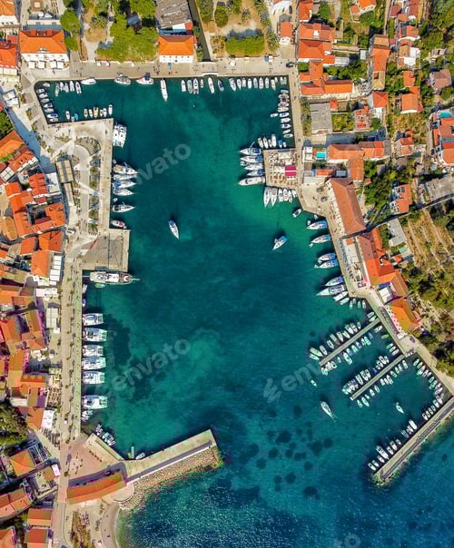 Preview: Aerial view of beautiful town of Jelsa on Hvar island in Croatia