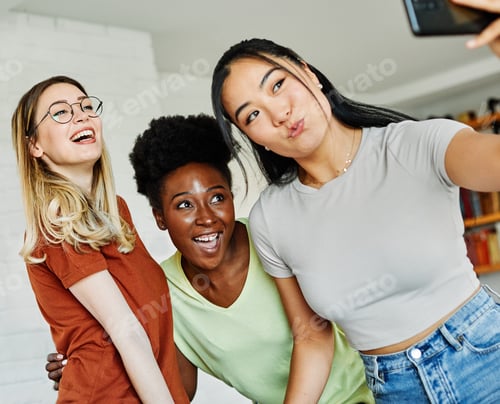 Preview: young people adult fun selfie friendship friend happy together group cheerful smiling diversity