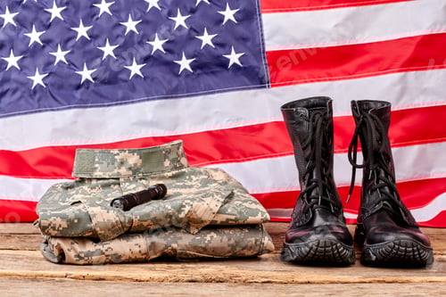 Preview: Army military outfit with us flag background