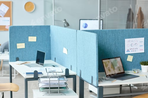 Preview: Office workplace with partition walls in blue