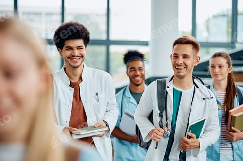Preview: Happy students of medicine in lecture hall at the university.