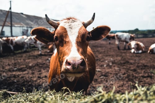 Preview: Cows on the form. Milk, meat production. Household animals.