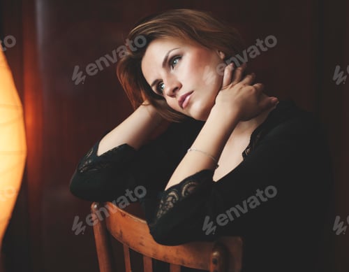 Preview: Boudoir photo of sexy girl wearing stylish black lingerie underwear,