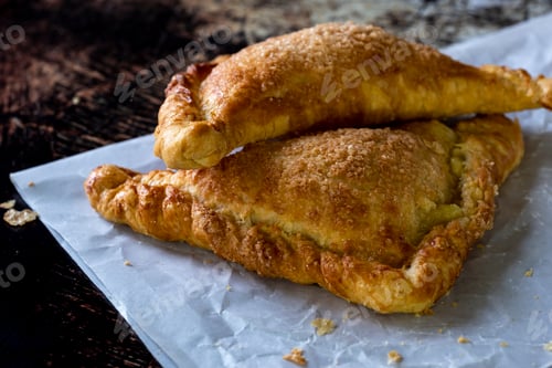 Preview: Flaky pastry laid on paper napkin