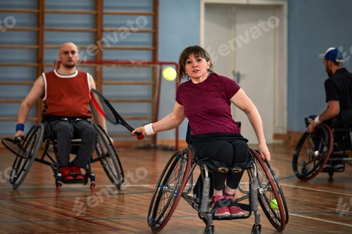 Preview: People in wheelchair playing tennis on court. Wheel Chair Tennis.