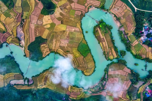 Preview: Winding river among the rice paddy field in countryside at Phong Nam Valley