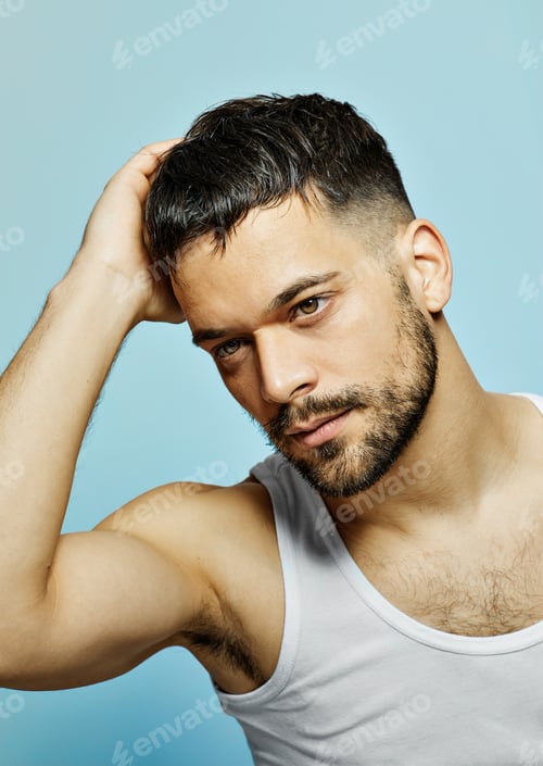 Preview: portrait beauty hygiene man male care handsome morning guy routine body beard