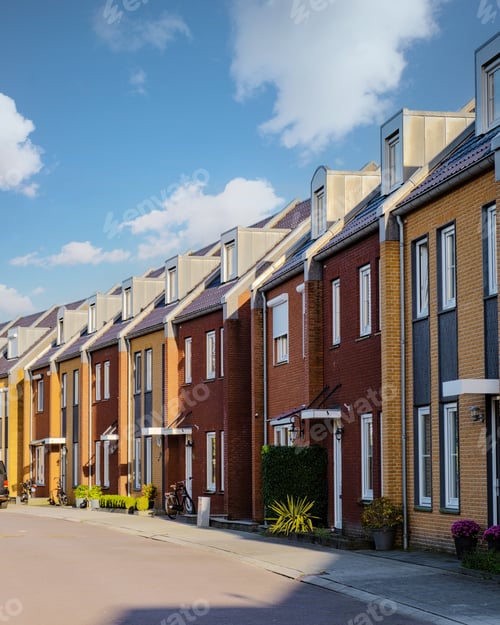 Preview: Dutch Suburban area with modern family houses, newly build moder