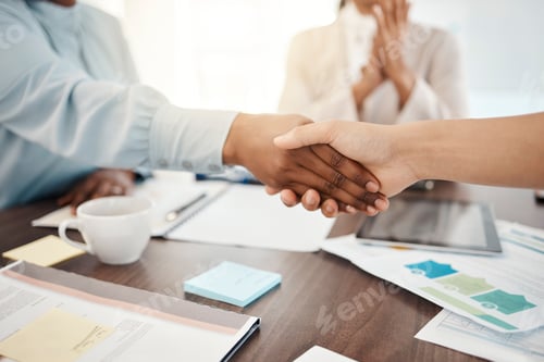 Preview: Business people, handshake and b2b for meeting, planning or partnership in agreement at the office.
